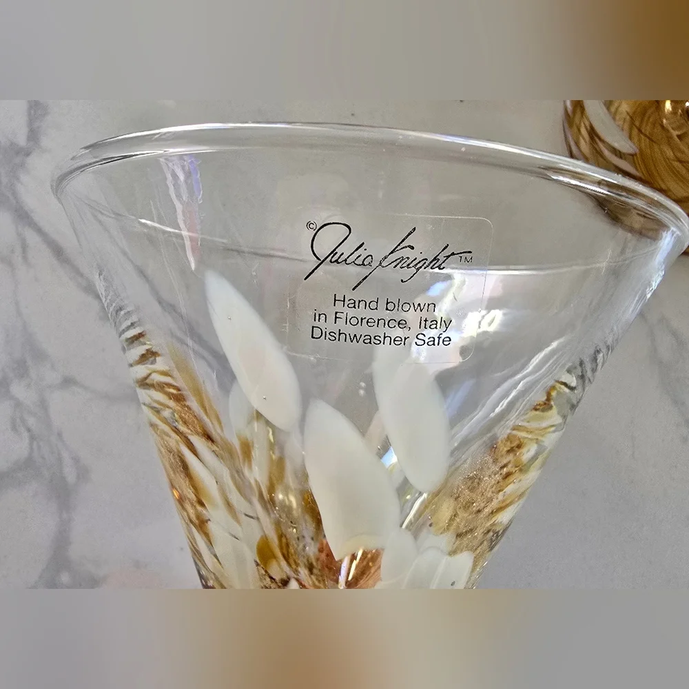 Vtg Julia Knight Confetti Collection Hand Blown Italy Martini Glasses Signed 2